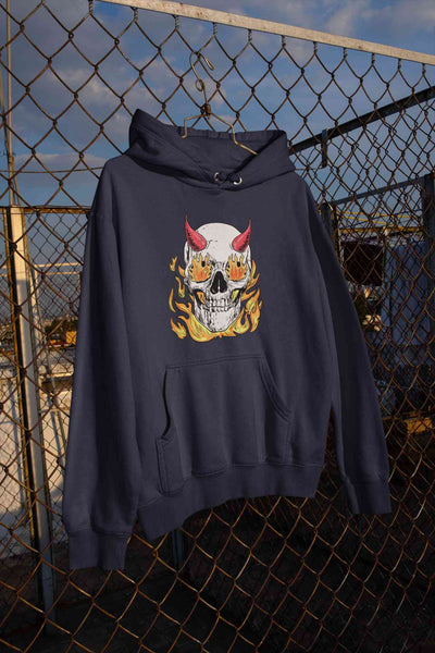 A Horned Skull In Flames Men Hoodies-FunkyTeesClub