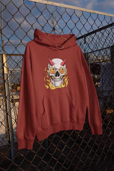 A Horned Skull In Flames Men Hoodies-FunkyTeesClub