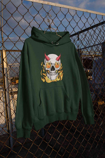 A Horned Skull In Flames Hoodies for Women-FunkyTeesClub