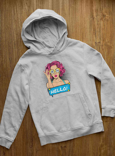 Hello Pop Art Girls Retro Illustration Hoodies for Women-FunkyTeesClub