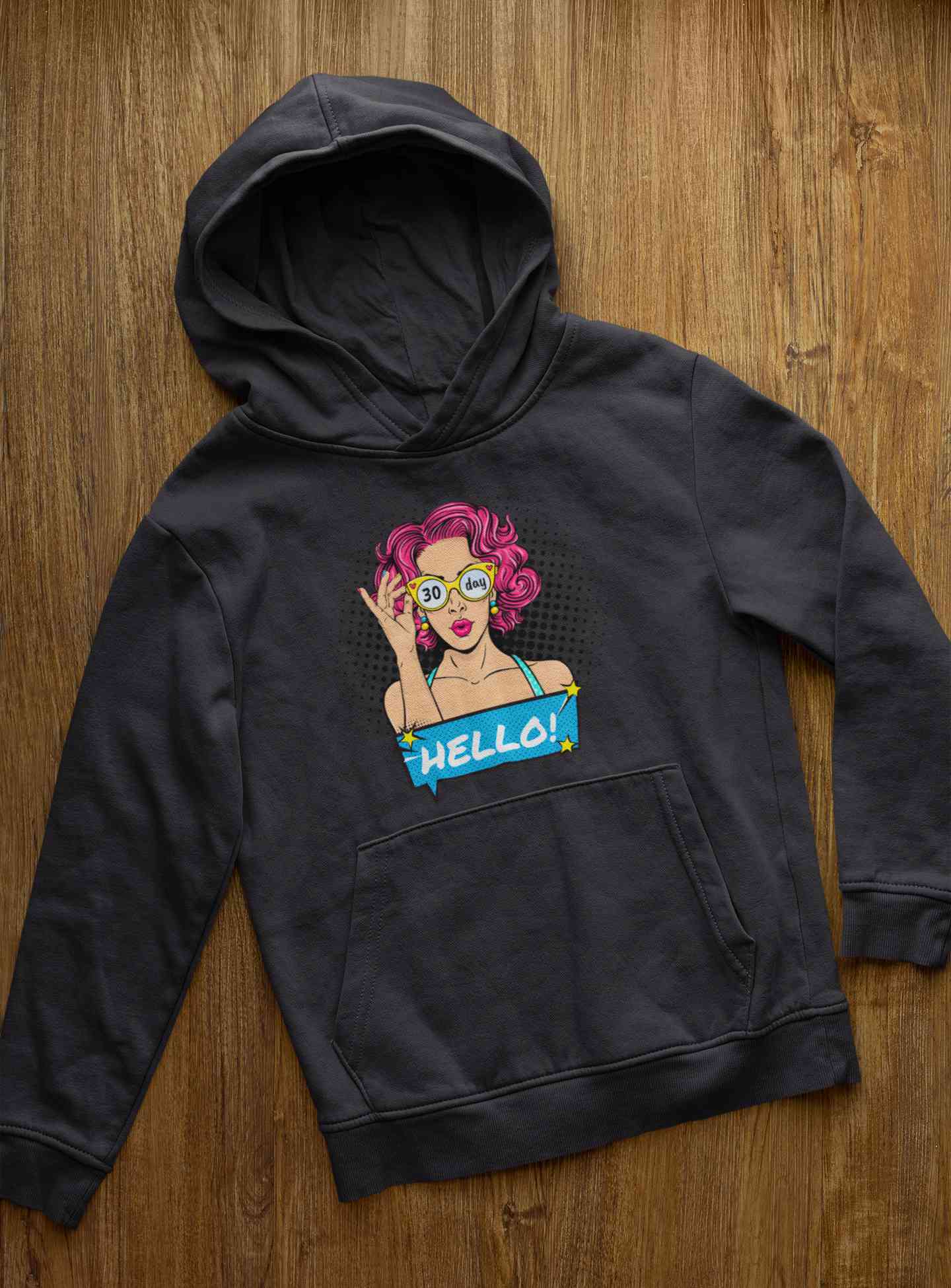 Hello Pop Art Girls Retro Illustration Hoodies for Women-FunkyTeesClub