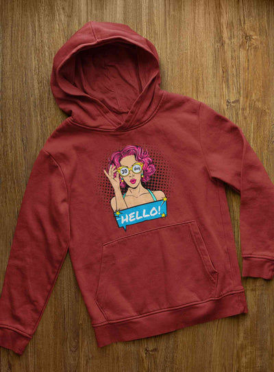 Hello Pop Art Girls Retro Illustration Hoodies for Women-FunkyTeesClub