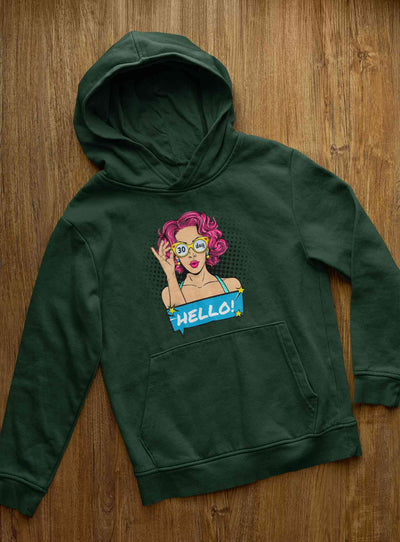 Hello Pop Art Girls Retro Illustration Hoodies for Women-FunkyTeesClub