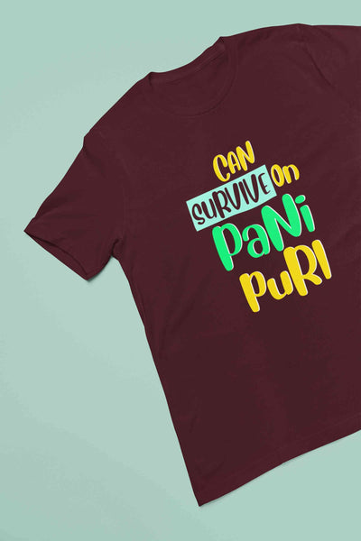 Can Survive On Pani Puri Food Women Half Sleeves T-shirt- FunkyTeesClub