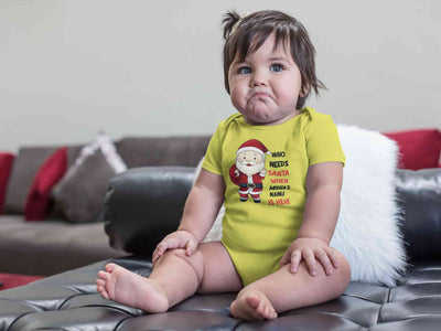 Customized Name Santa Nanu Is Here Christmas Rompers for Baby Girl- FunkyTeesClub