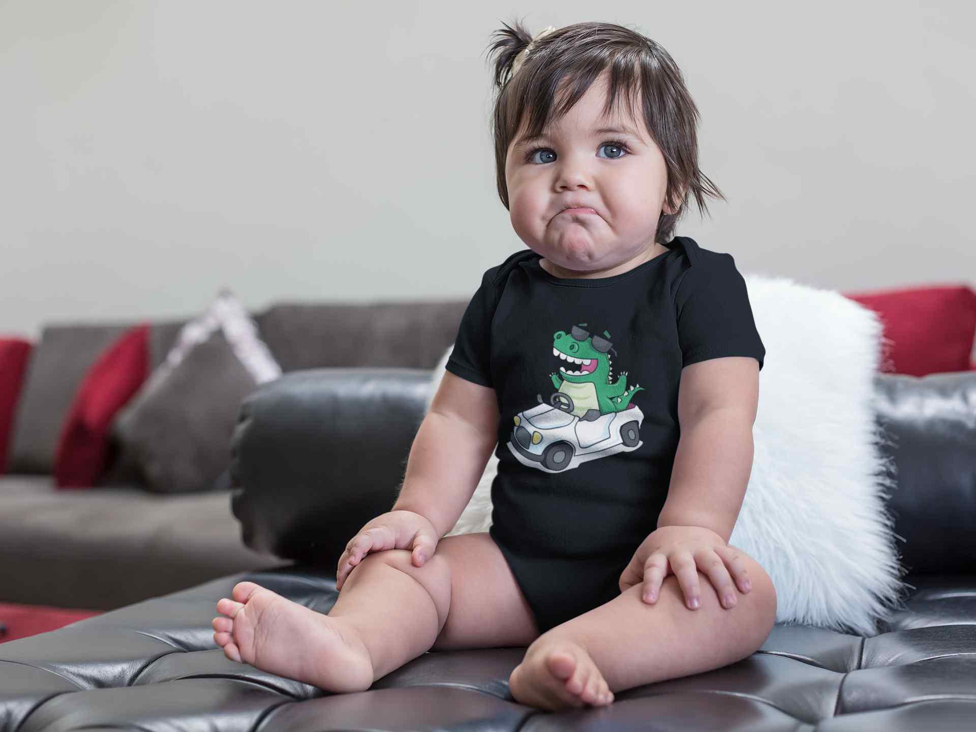 Dino Car Cartoon Rompers for Baby Girl- FunkyTeesClub
