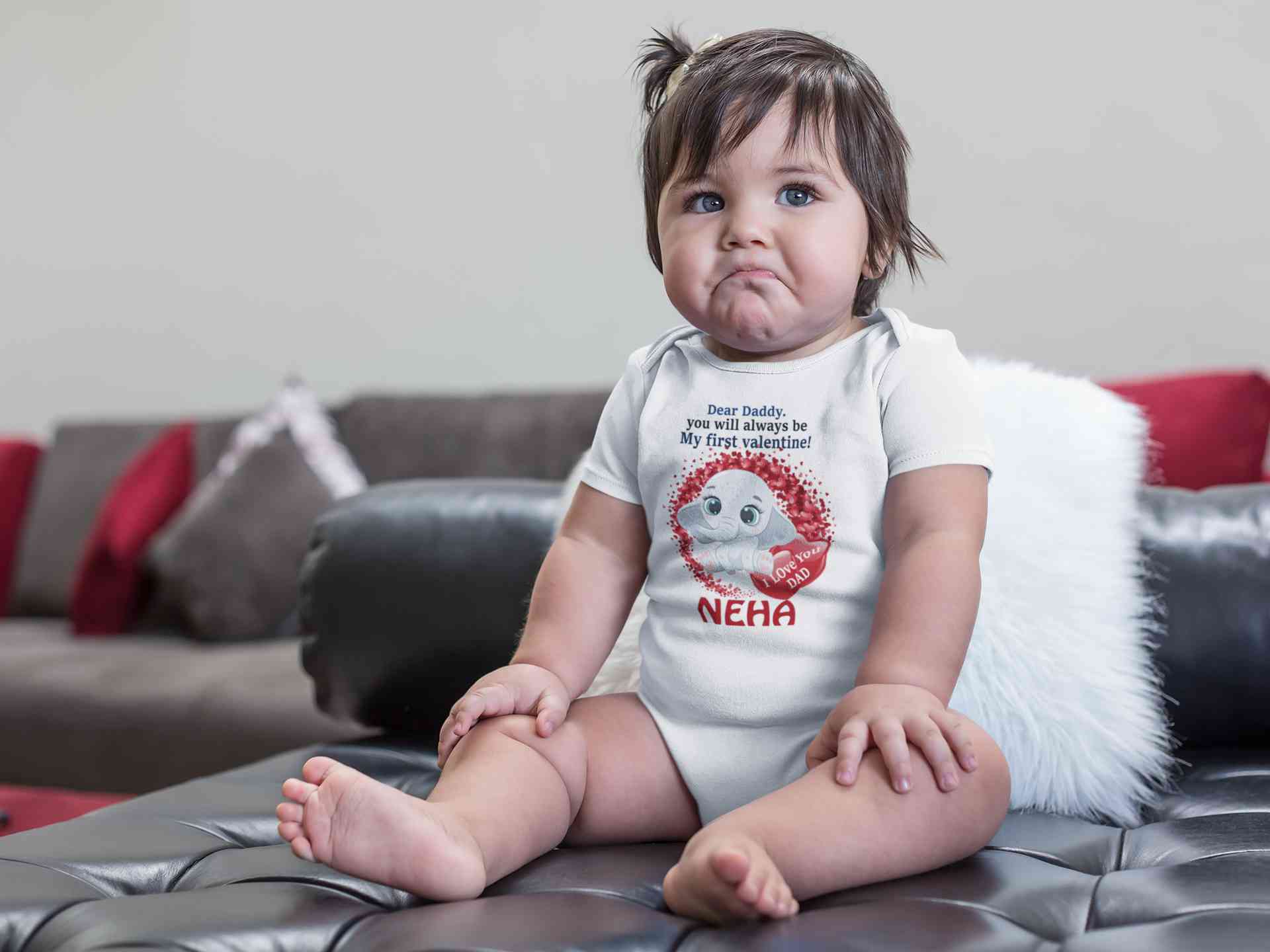 Custom Name Daddy Always Be My First Valentine Rompers for Baby Girl- FunkyTeesClub