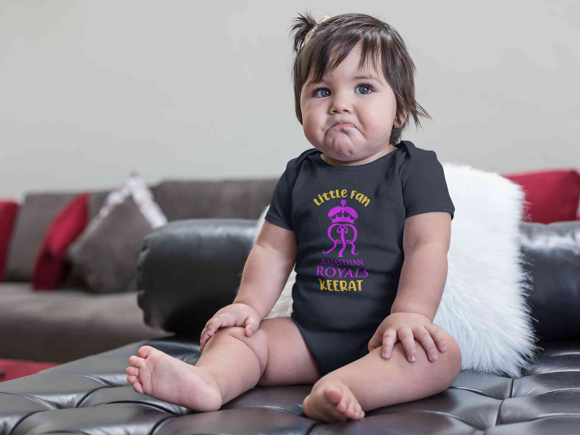 Custom Name IPL RR Rajasthan Royals Little Fan Rompers for Baby Girl- FunkyTeesClub