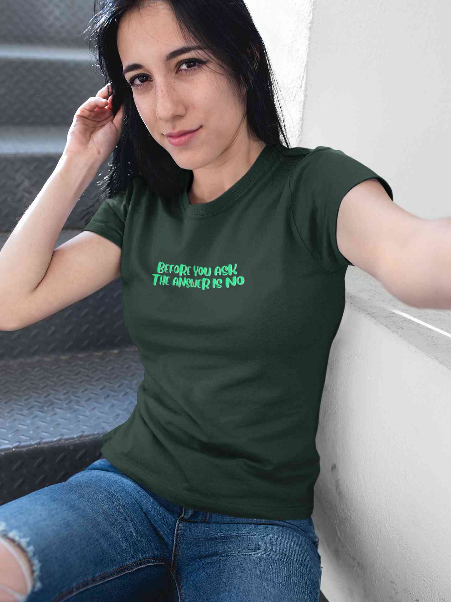 The Answer Is No Women Half Sleeves T-shirt- FunkyTeesClub