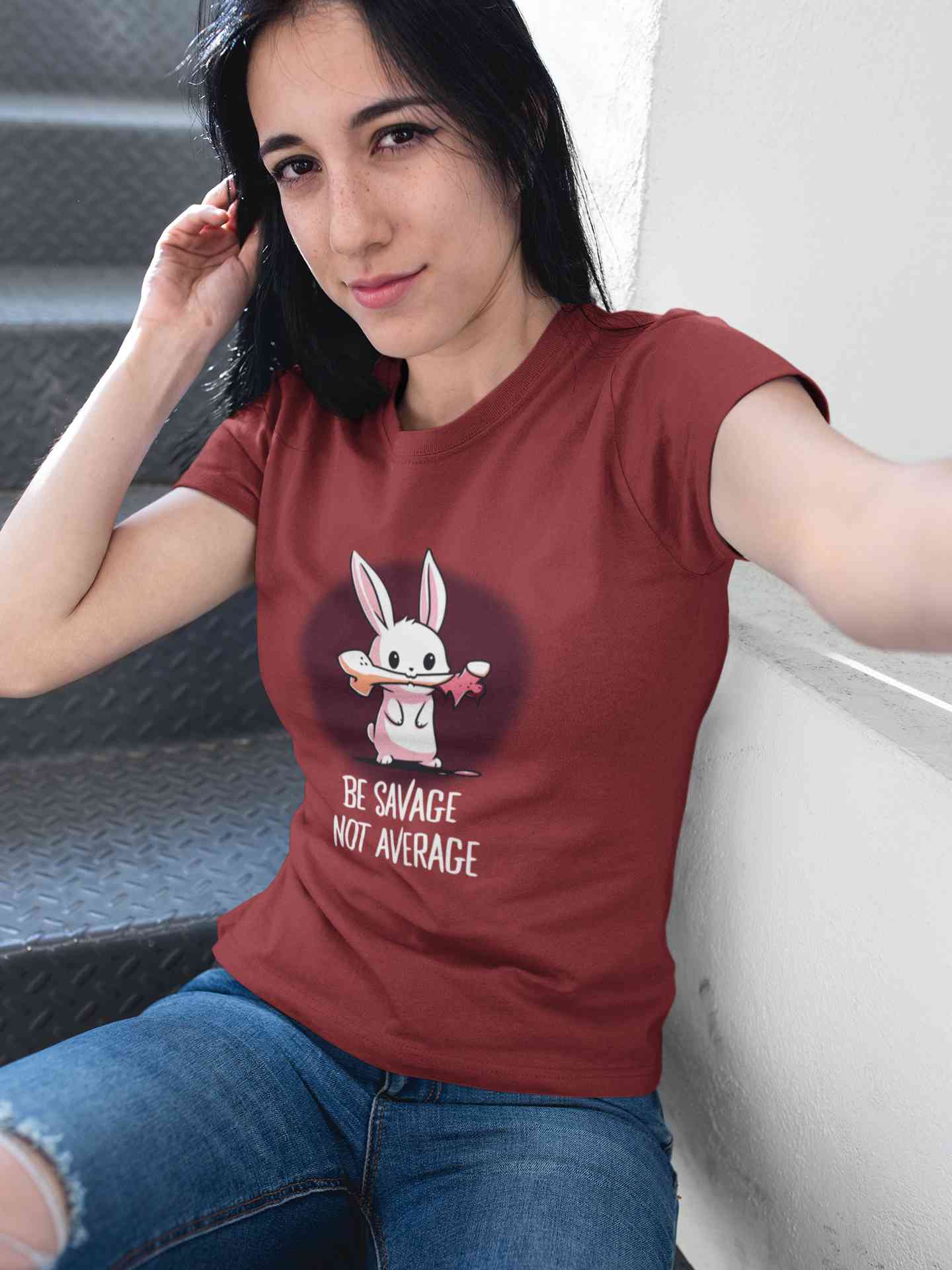 Be Savage Not Average Funny Graphic Quotes Women Half Sleeves T-shirt- FunkyTeesClub