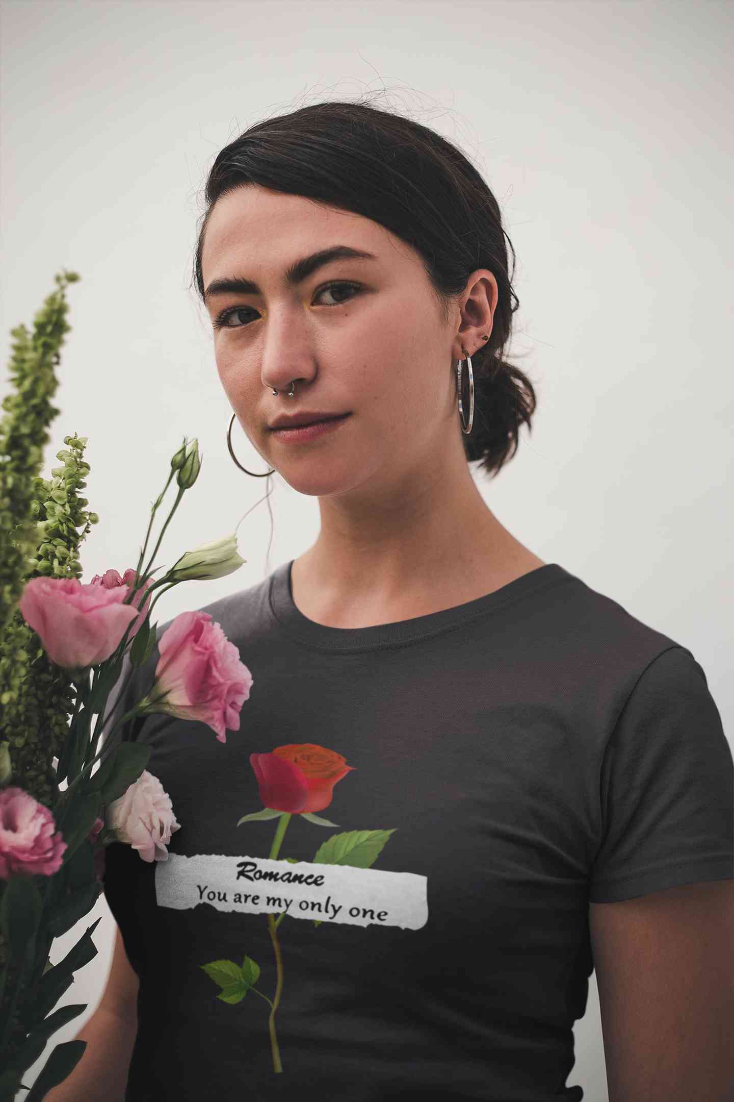 Romance Slogan Rose Printed Women Half Sleeves T-shirt- FunkyTeesClub