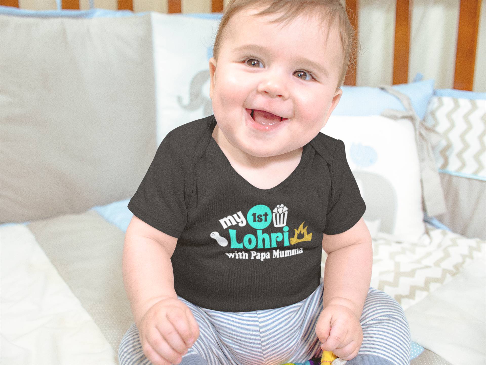 First Lohri With Papa Mumma Rompers for Baby Boy- FunkyTeesClub