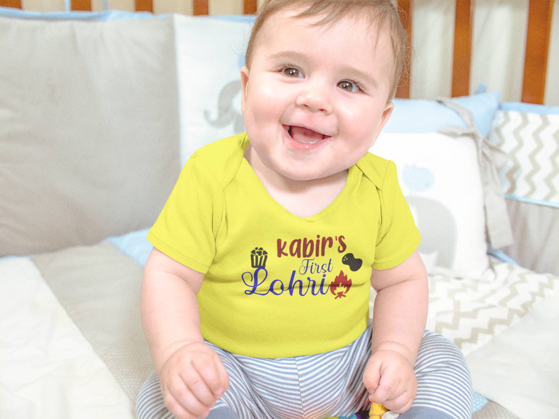 Custom Baby Name First Lohri Rompers for Baby Boy- FunkyTeesClub