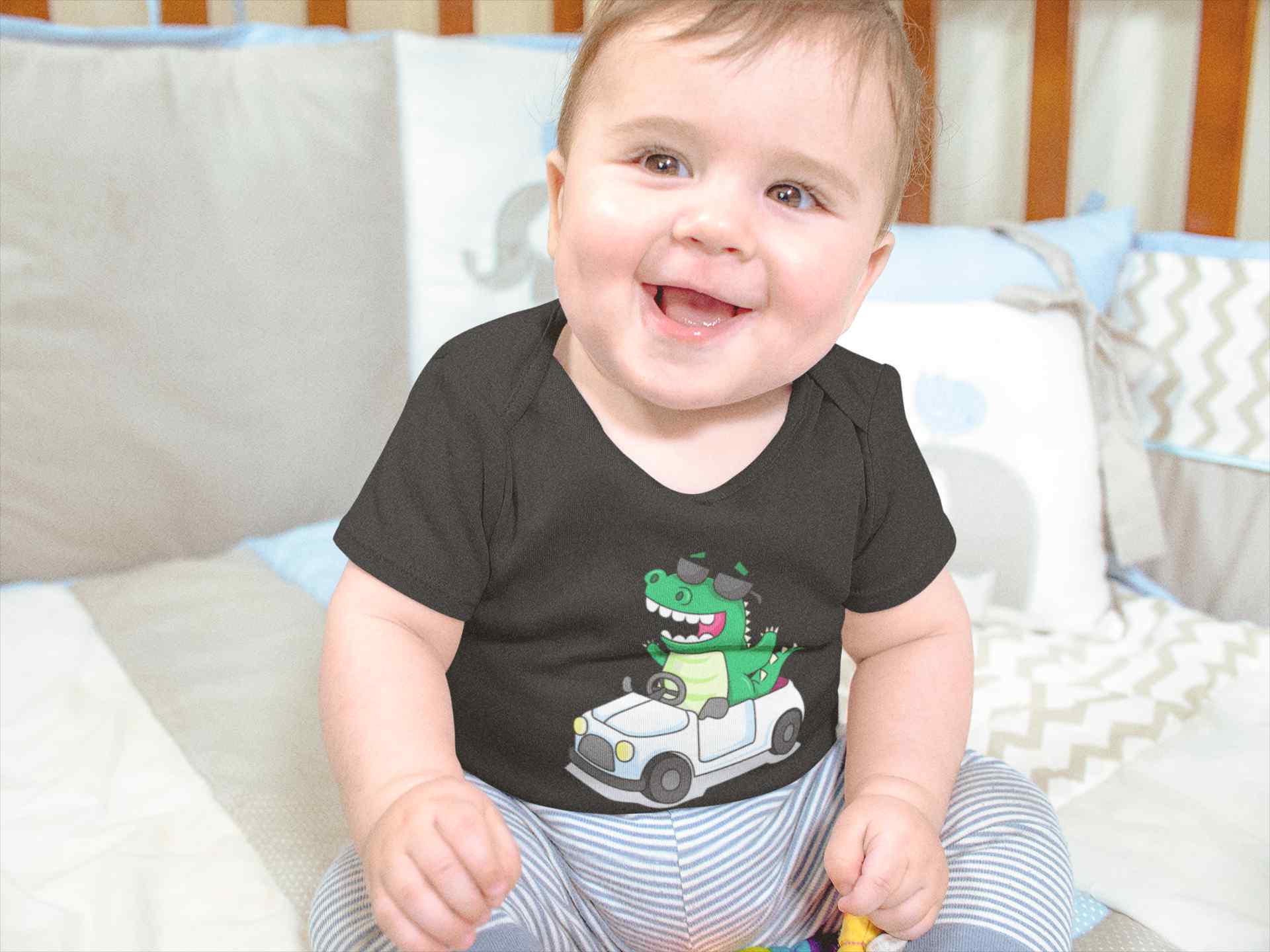 Dino Car Cartoon Rompers for Baby Boy- FunkyTeesClub