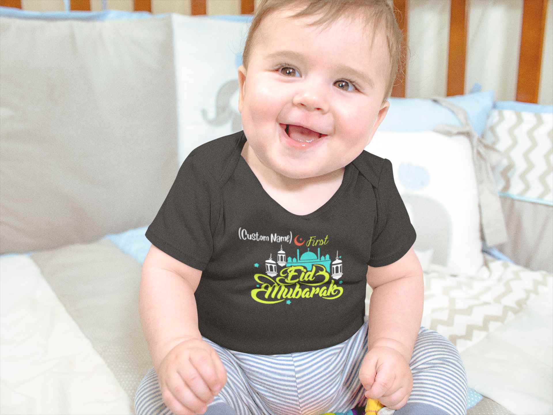 Customize Name First Eid Rompers for Baby Boy- FunkyTeesClub