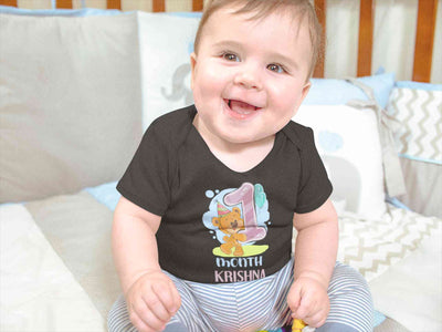 Custom Name 1 Month Birthday Teddy Design Rompers for Baby Boy- FunkyTeesClub