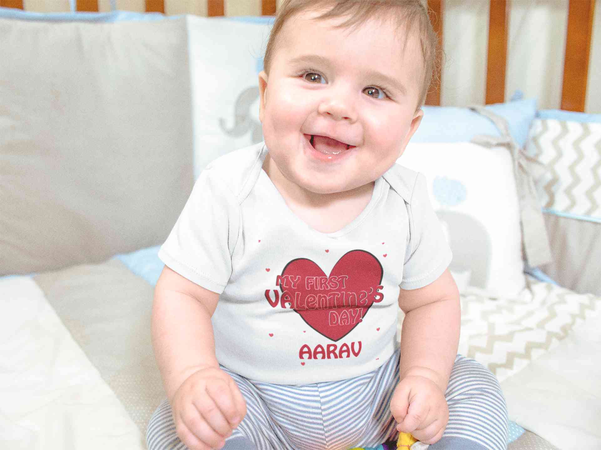 Custom Name 1st Valentine Rompers for Baby Boy- FunkyTeesClub