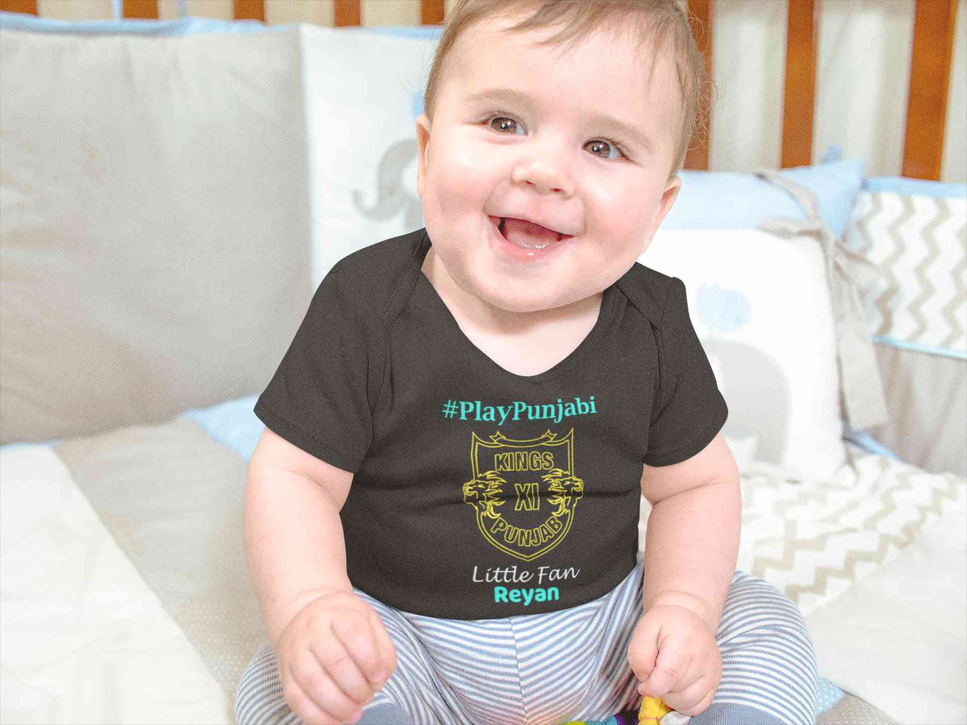 Custom Name IPL PBKS Punjab Kings PlayPunjabi Kings Eleven Punjab Rompers for Baby Boy- FunkyTeesClub
