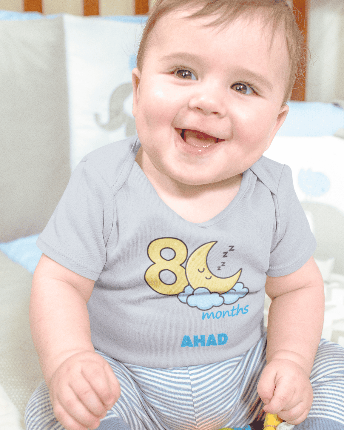 Custom Name Eighth Month Rompers for Baby Boy- FunkyTeesClub