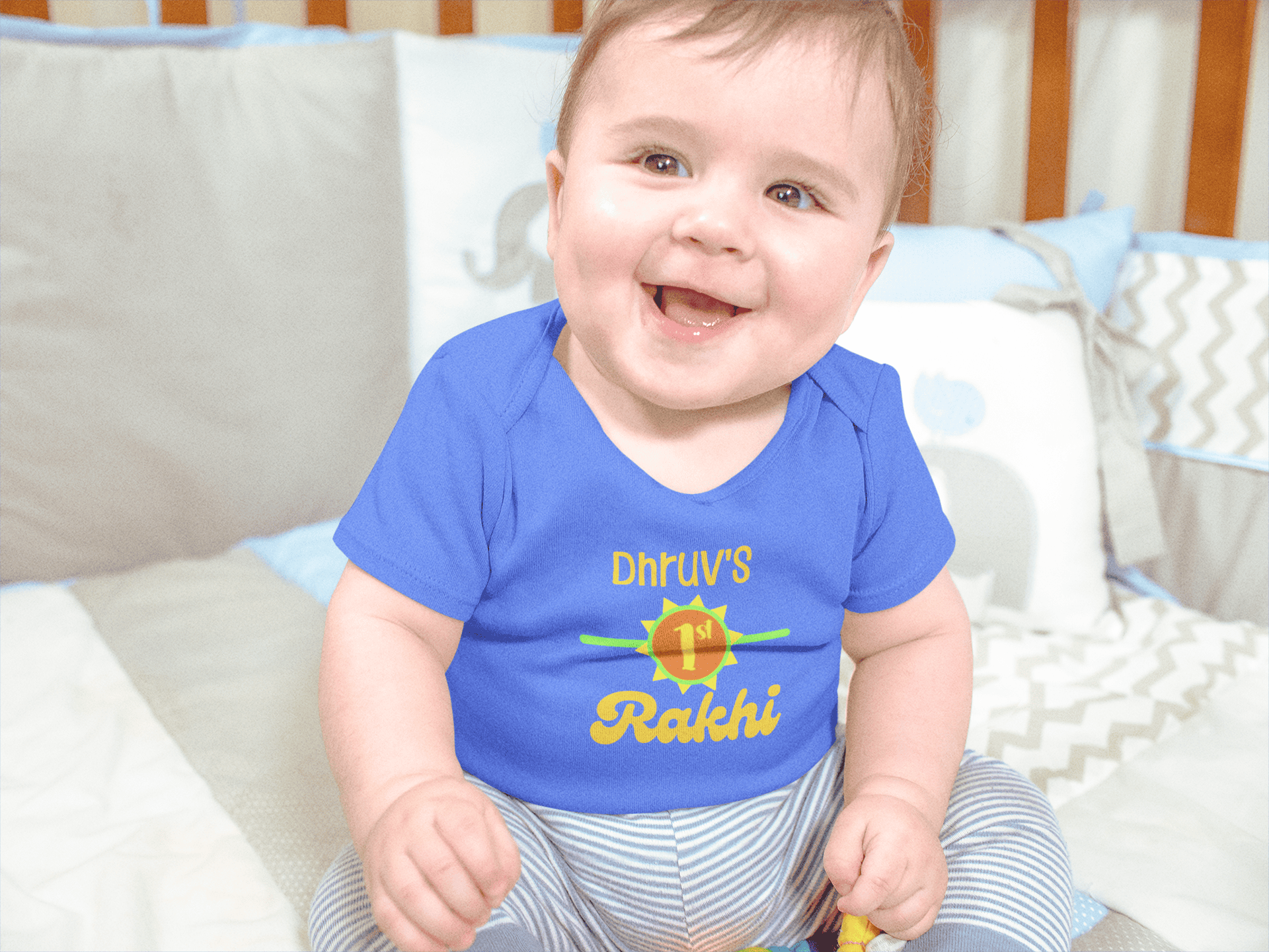 Custom Name My First Rakhi Rakshabadhan Rompers for Baby Boy- FunkyTeesClub