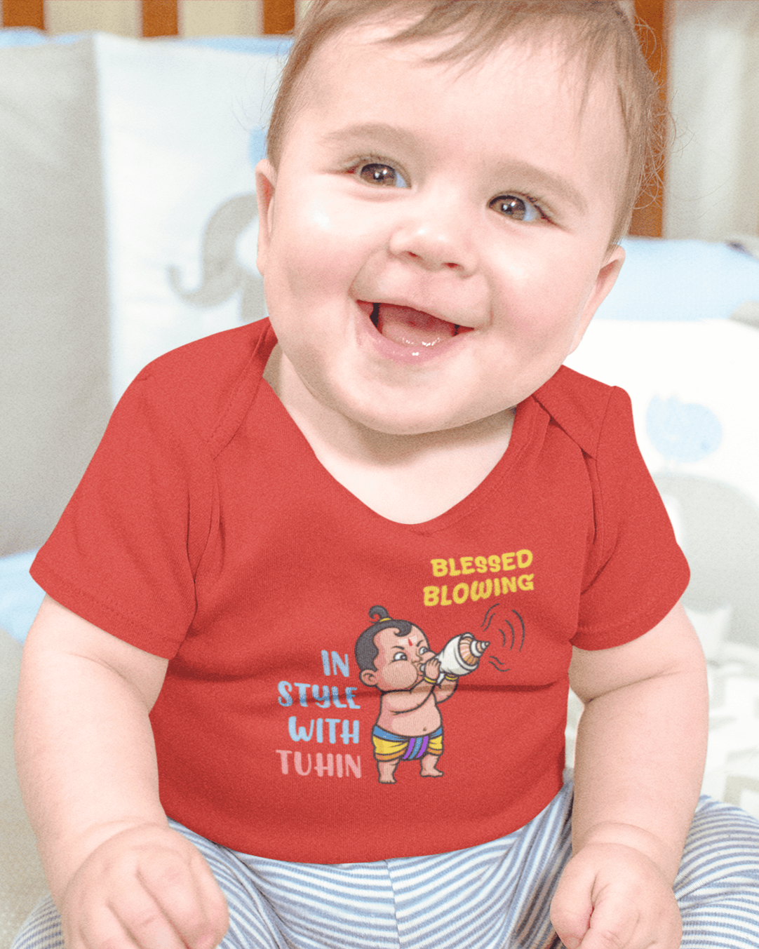Blessed Blowing Durga Pooja Rompers for Baby Boy- FunkyTeesClub