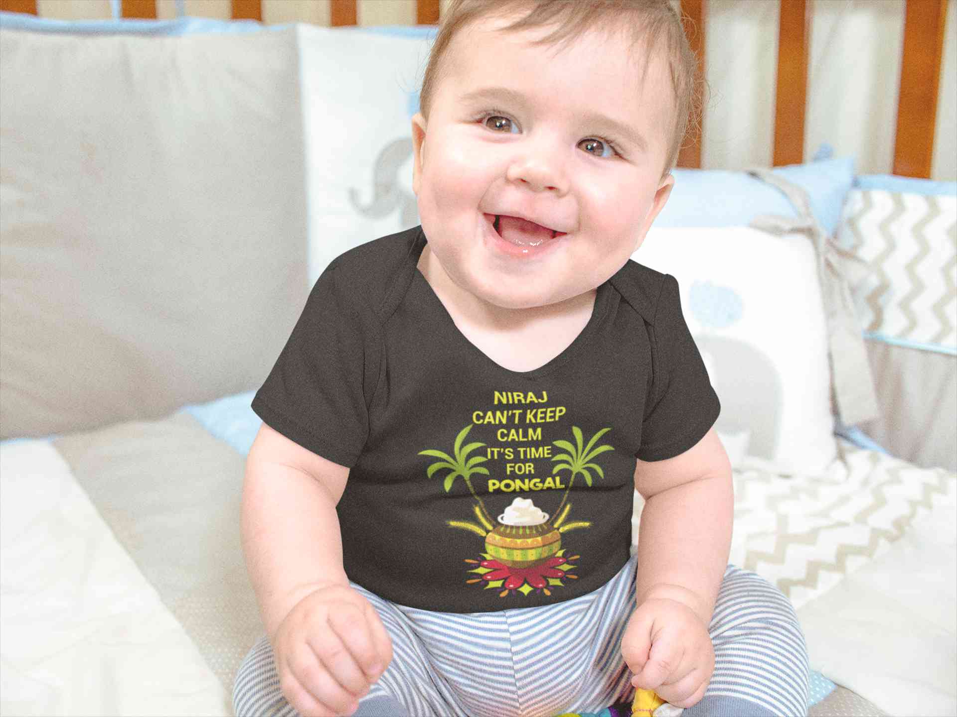 Custom Name Cant Keep Calm Its Time For Pongal Rompers for Baby Boy- FunkyTeesClub