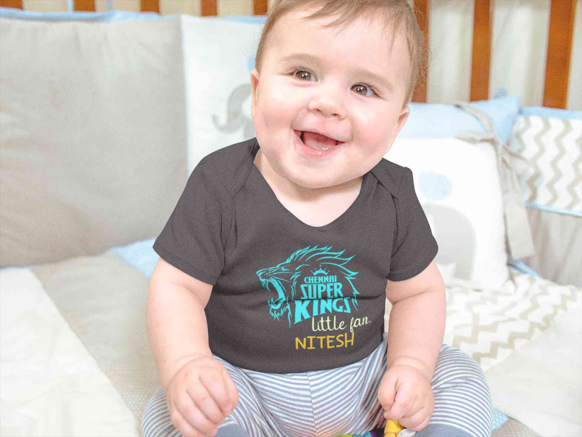 Custom Name IPL CSK Chennai Super Kings Little Fan Rompers for Baby Boy- FunkyTeesClub