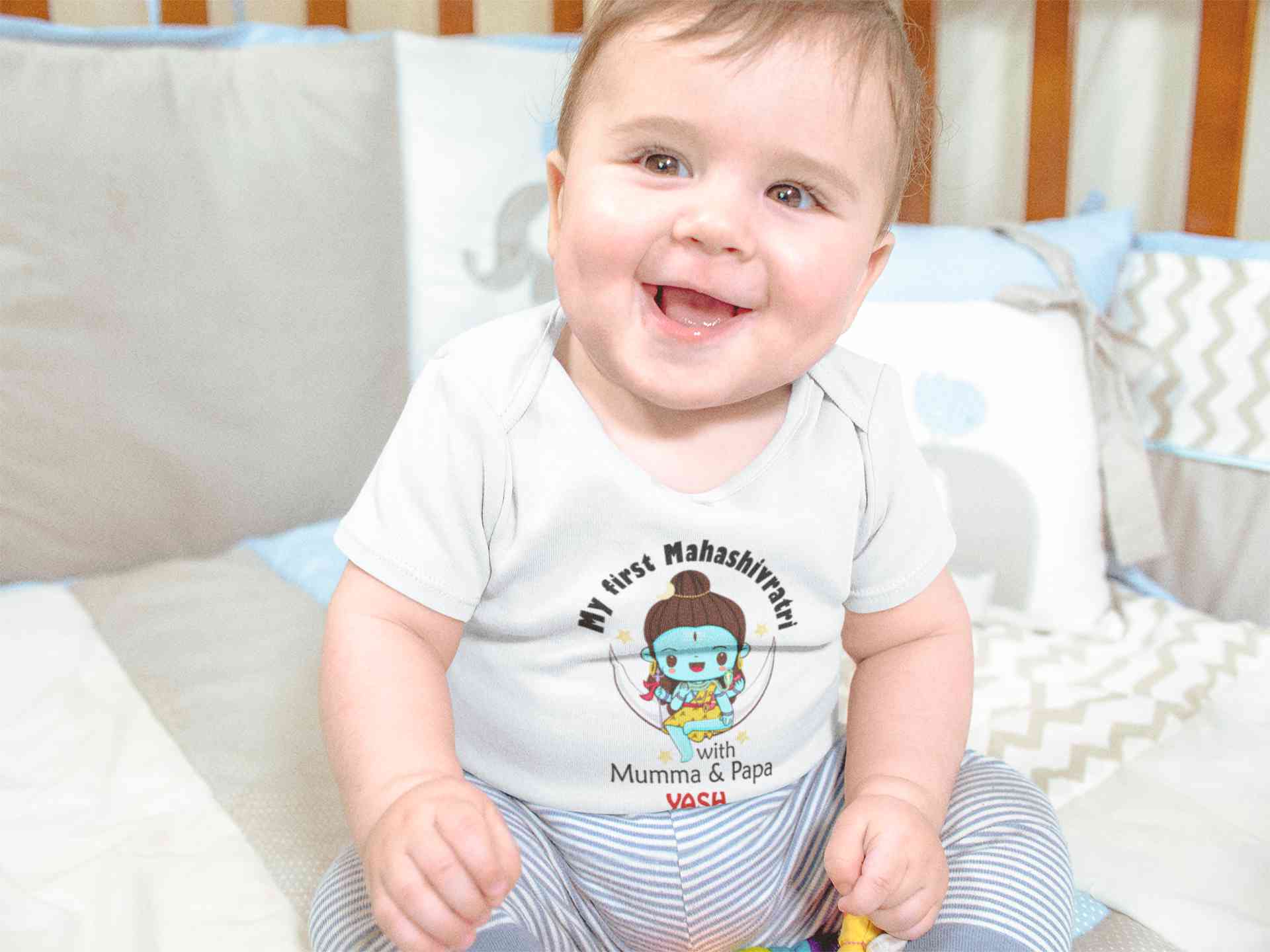 Custom Name Mahashivratri With Mumma & Papa Rompers for Baby Boy- FunkyTeesClub