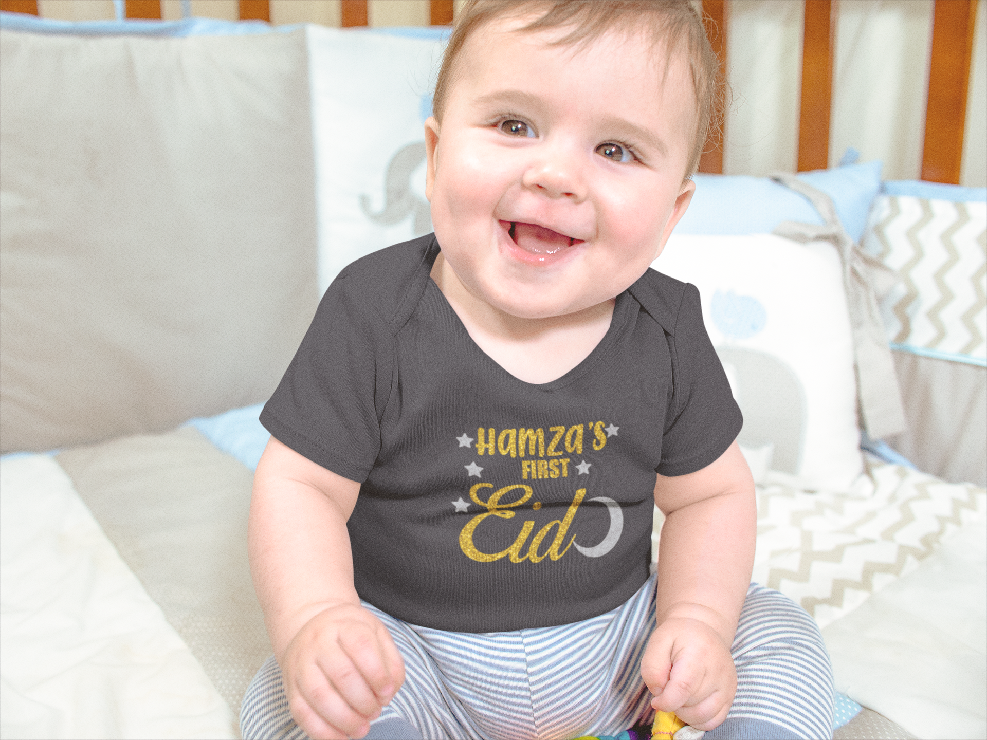 1st Eid Custom Name Rompers for Baby Boy- FunkyTeesClub