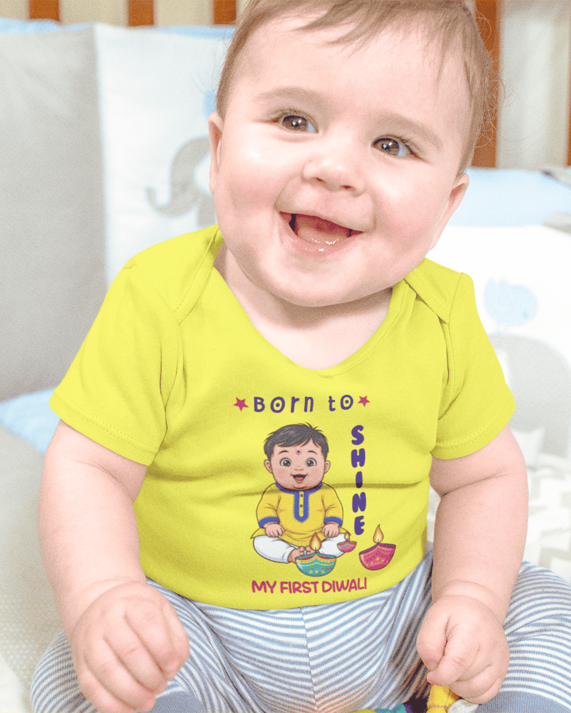 Born To Shine Diwali Rompers for Baby Boy- FunkyTeesClub