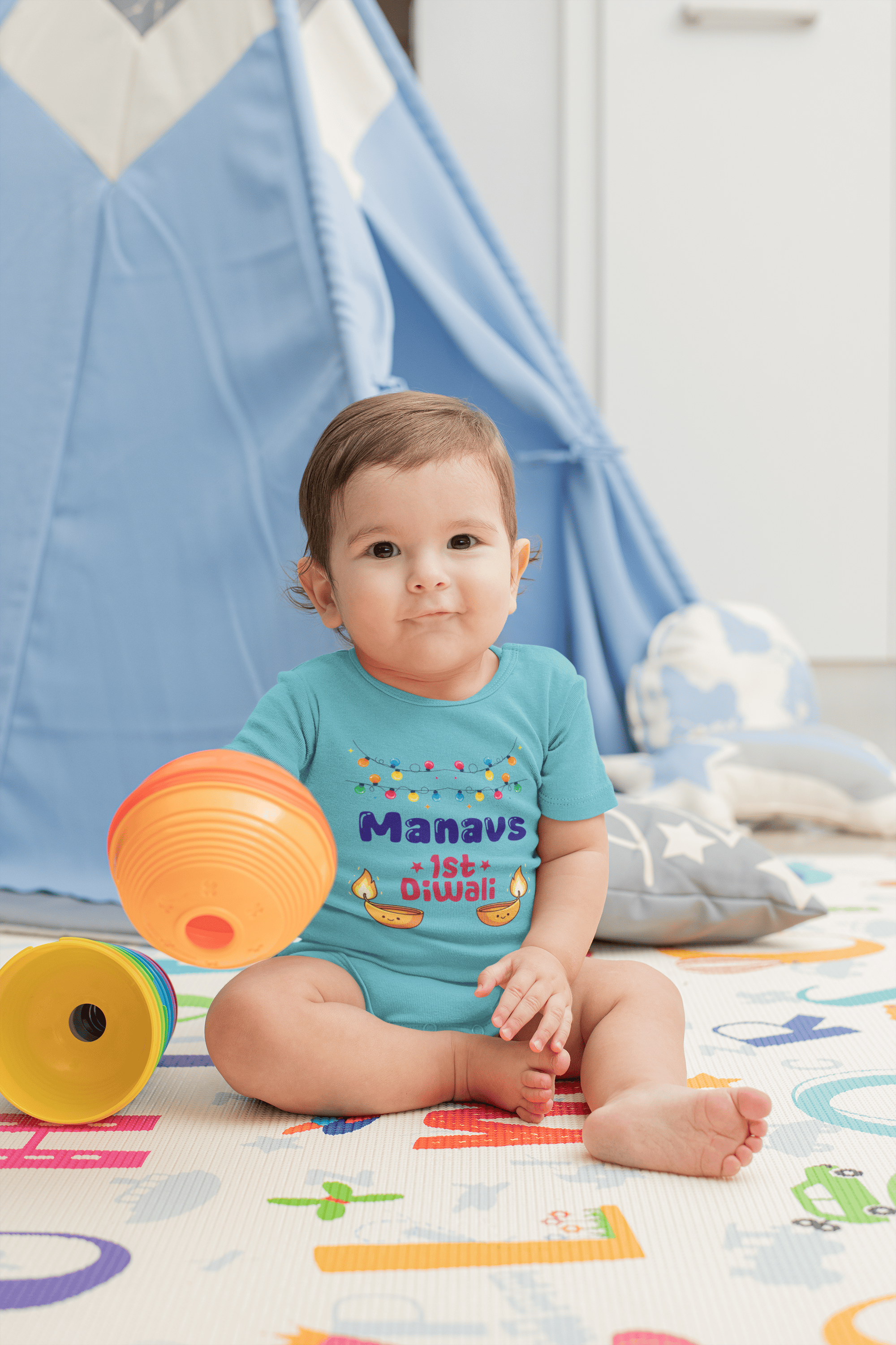 Custom Name First Diwali Diwali Rompers for Baby Boy- FunkyTeesClub