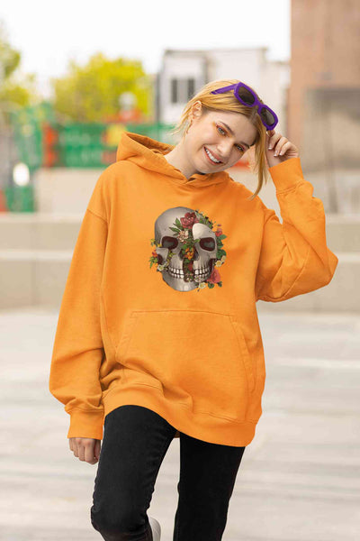 Floral And Skull Print Hoodies for Women-FunkyTeesClub