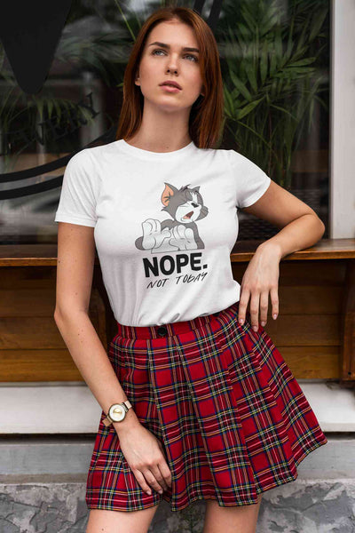 Cute Cartoon Not Today Women Half Sleeves T-shirt- FunkyTeesClub