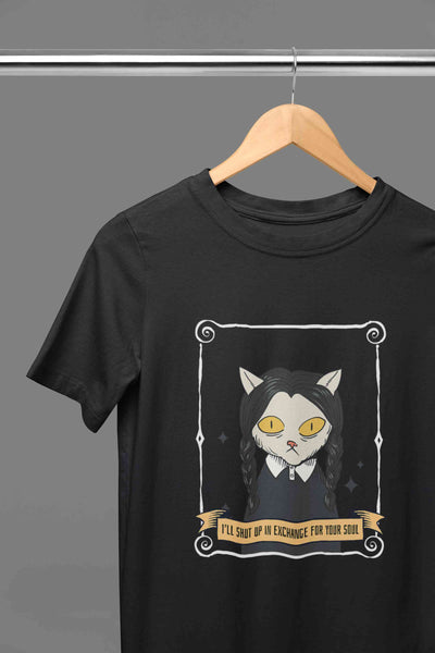 Cat Inspired By Wednesday Women Half Sleeves T-shirt- FunkyTeesClub