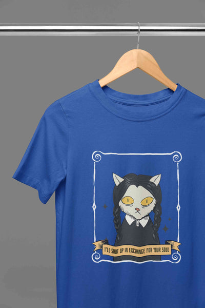 Cat Inspired By Wednesday Women Half Sleeves T-shirt- FunkyTeesClub