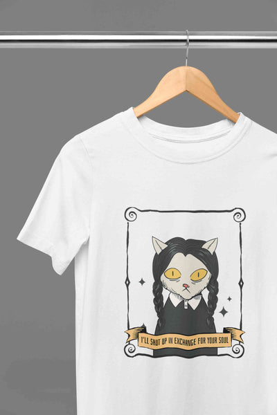 Cat Inspired By Wednesday Women Half Sleeves T-shirt- FunkyTeesClub