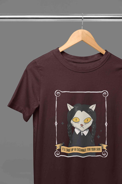 Cat Inspired By Wednesday Women Half Sleeves T-shirt- FunkyTeesClub