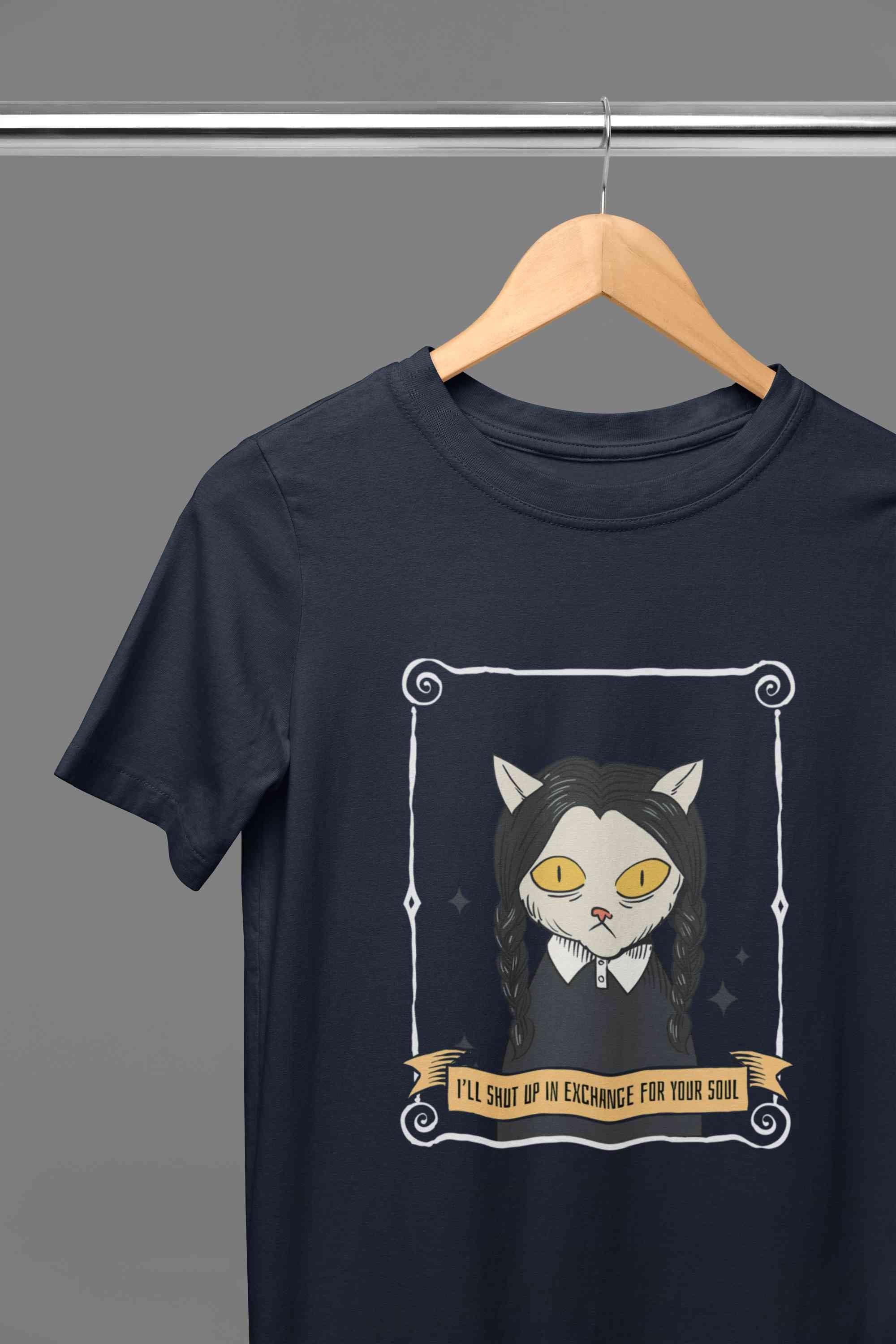 Cat Inspired By Wednesday Women Half Sleeves T-shirt- FunkyTeesClub