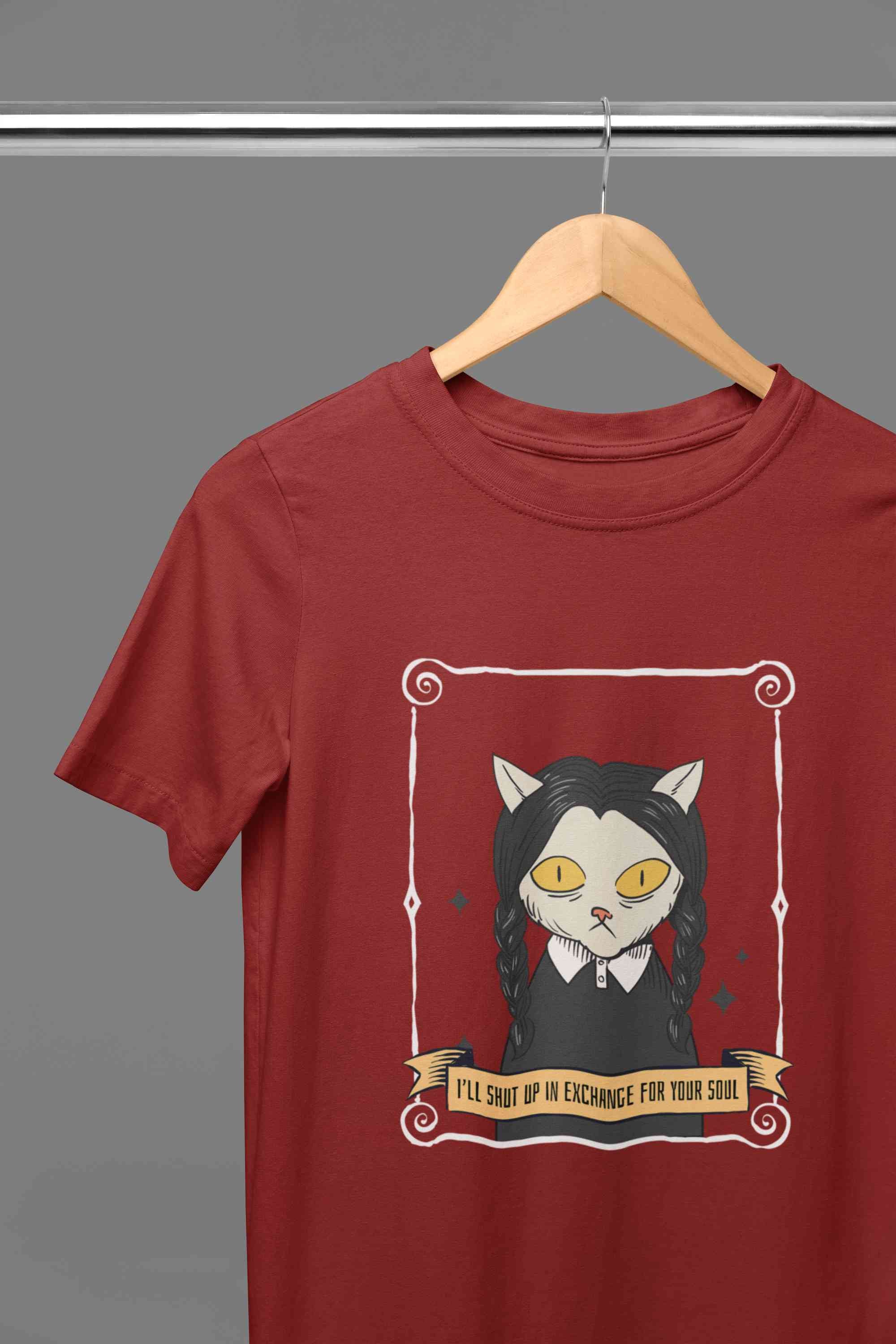 Cat Inspired By Wednesday Women Half Sleeves T-shirt- FunkyTeesClub
