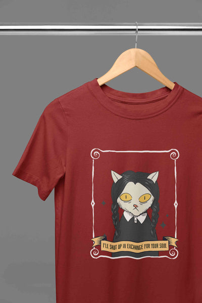 Cat Inspired By Wednesday Women Half Sleeves T-shirt- FunkyTeesClub