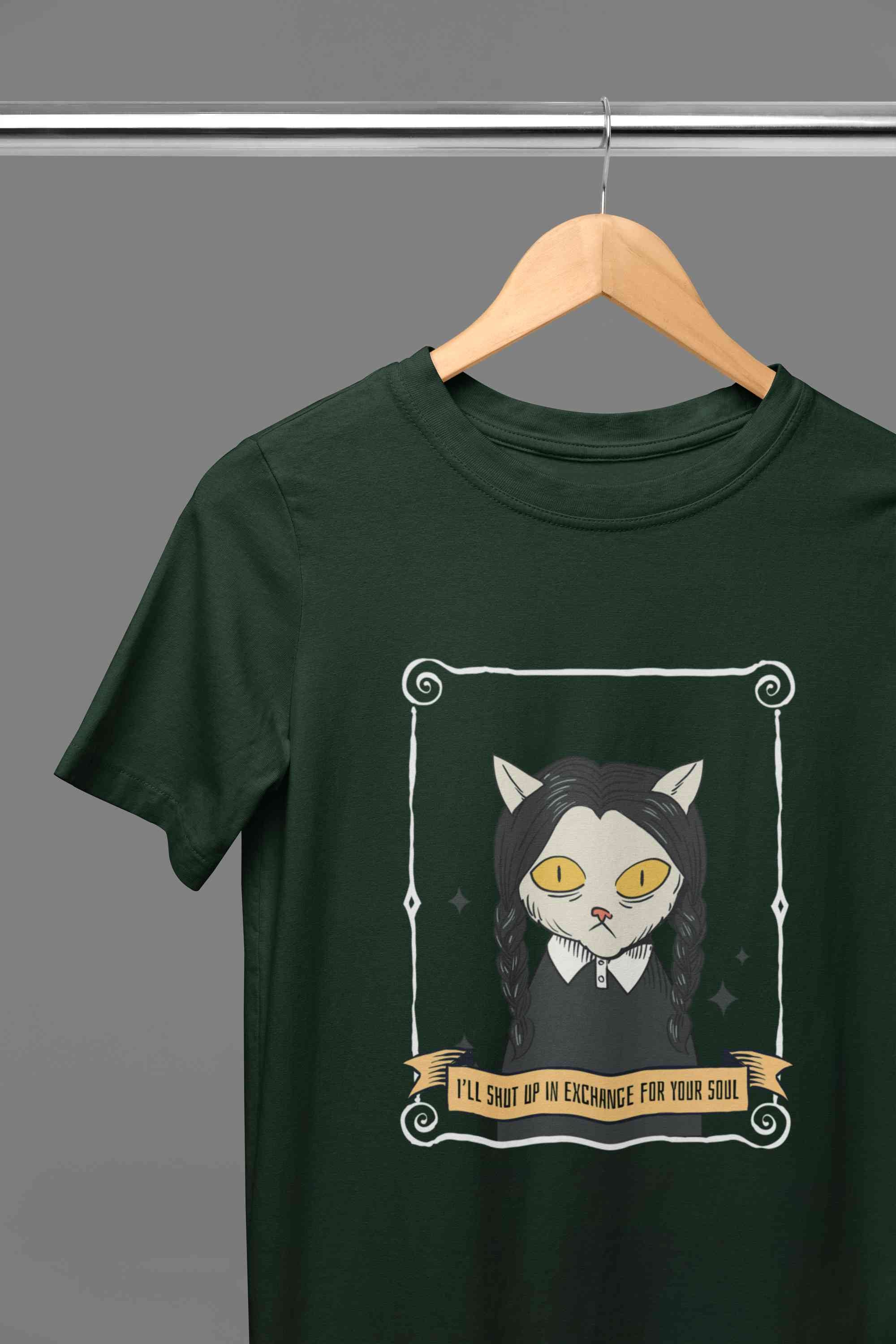 Cat Inspired By Wednesday Women Half Sleeves T-shirt- FunkyTeesClub
