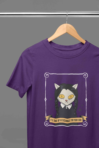 Cat Inspired By Wednesday Women Half Sleeves T-shirt- FunkyTeesClub