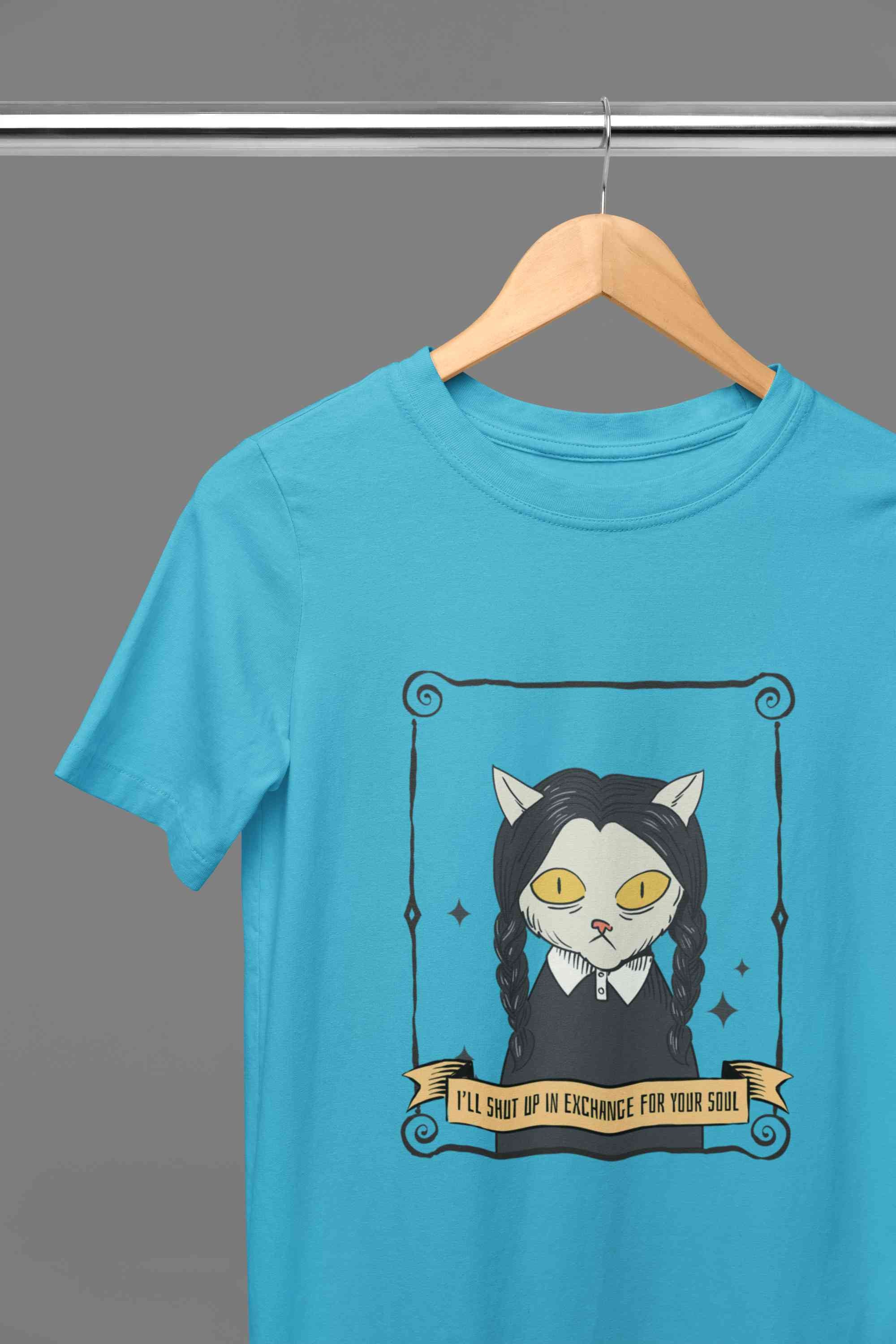 Cat Inspired By Wednesday Women Half Sleeves T-shirt- FunkyTeesClub