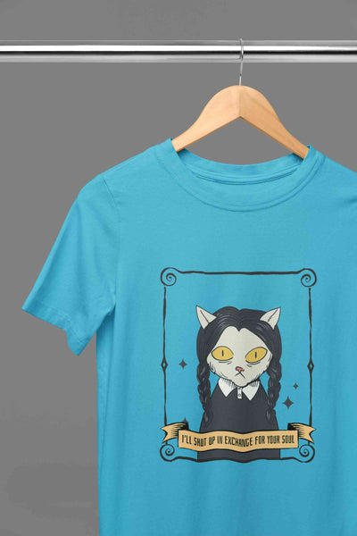 Cat Inspired By Wednesday Women Half Sleeves T-shirt- FunkyTeesClub