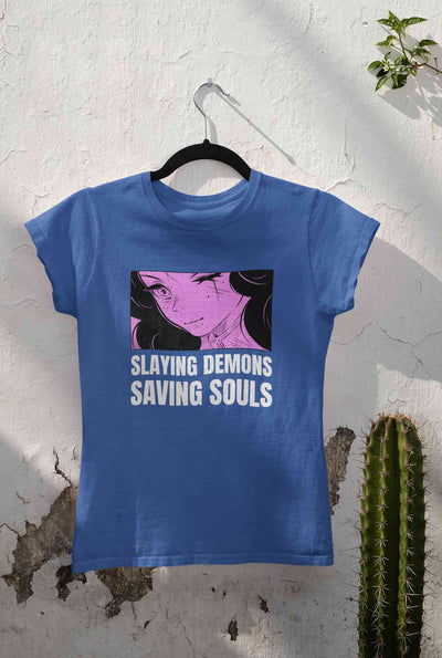 Iillustrated Girl Inspired By Demon Slayer Anime Women Half Sleeves T-shirt- FunkyTeesClub