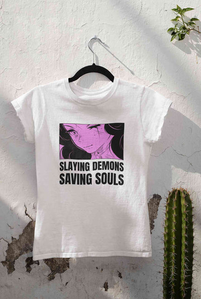 Iillustrated Girl Inspired By Demon Slayer Anime Women Half Sleeves T-shirt- FunkyTeesClub