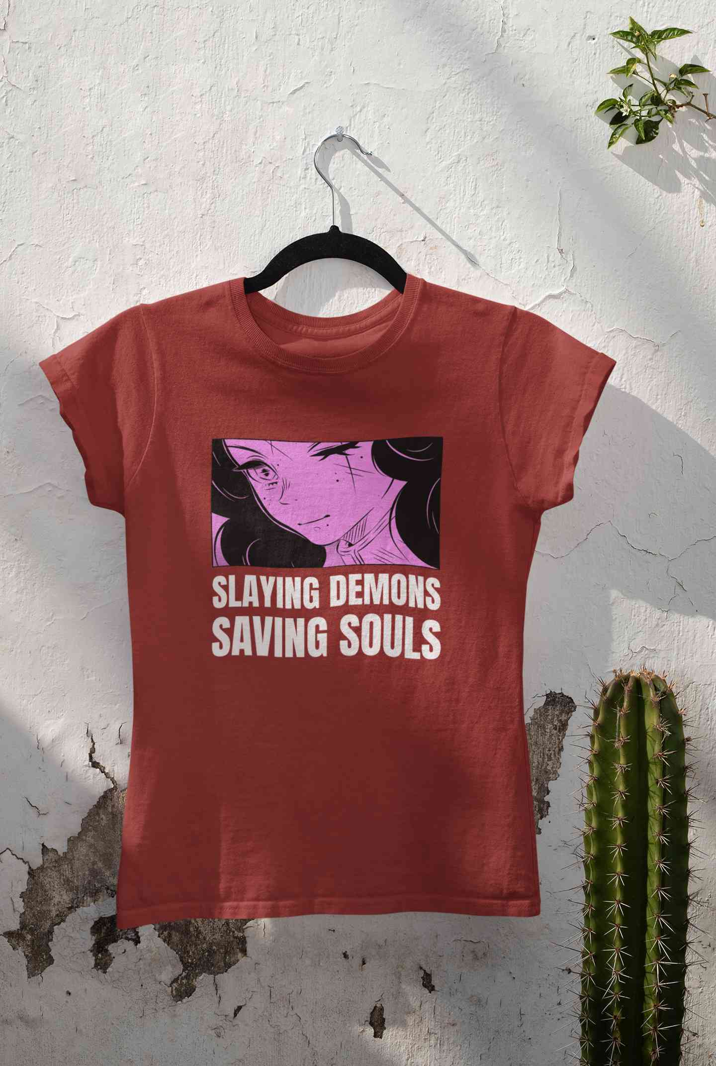 Iillustrated Girl Inspired By Demon Slayer Anime Women Half Sleeves T-shirt- FunkyTeesClub