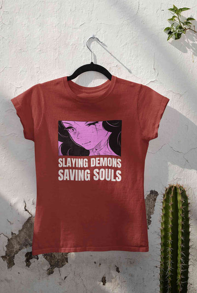 Iillustrated Girl Inspired By Demon Slayer Anime Women Half Sleeves T-shirt- FunkyTeesClub
