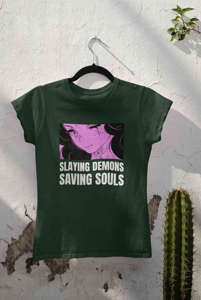 Iillustrated Girl Inspired By Demon Slayer Anime Women Half Sleeves T-shirt- FunkyTeesClub