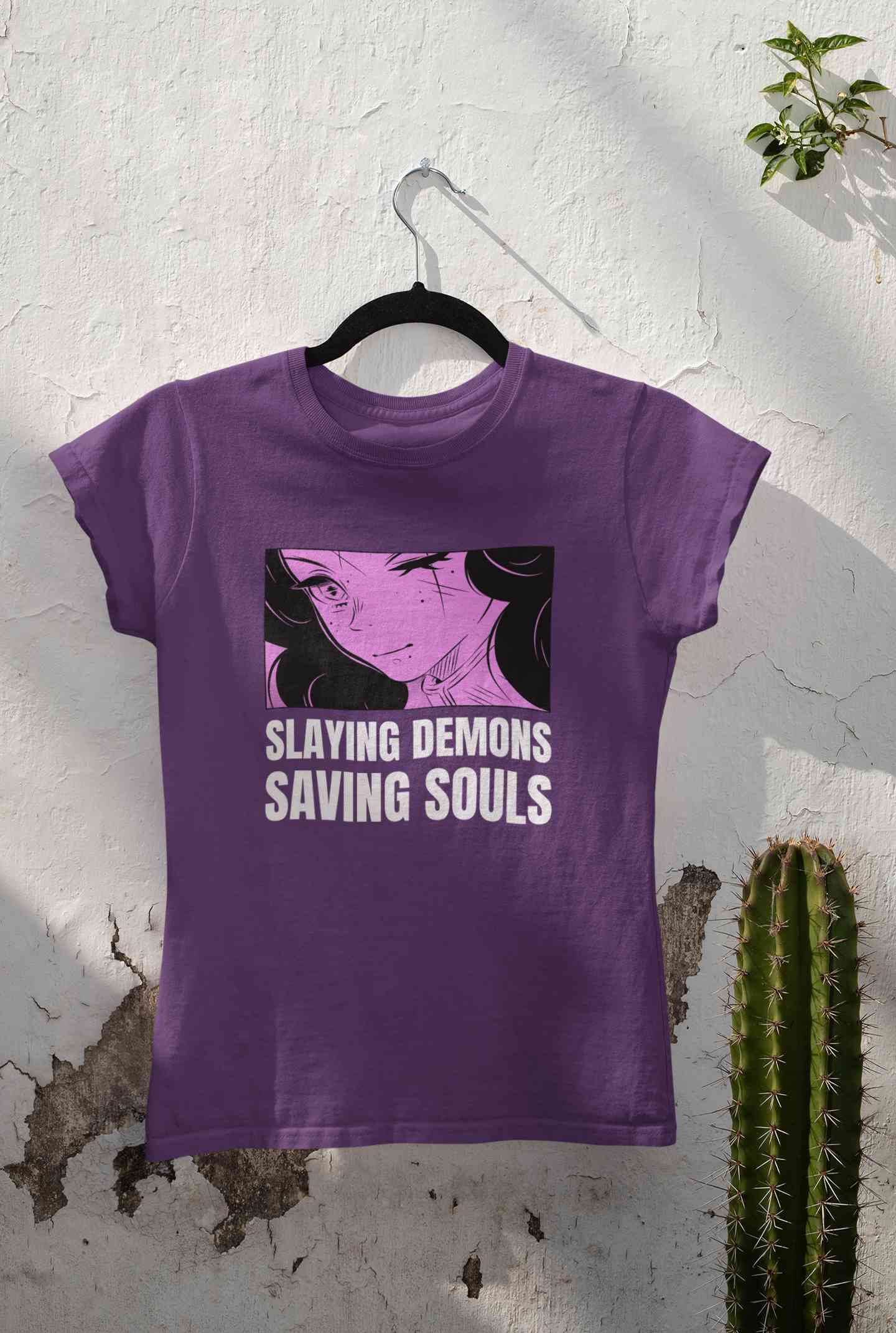 Iillustrated Girl Inspired By Demon Slayer Anime Women Half Sleeves T-shirt- FunkyTeesClub